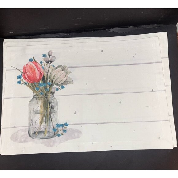 Farmhouse Spring Placemats Park Designs Floral Mason Jar Set of 4 Tiny Flaw READ - Picture 6 of 11